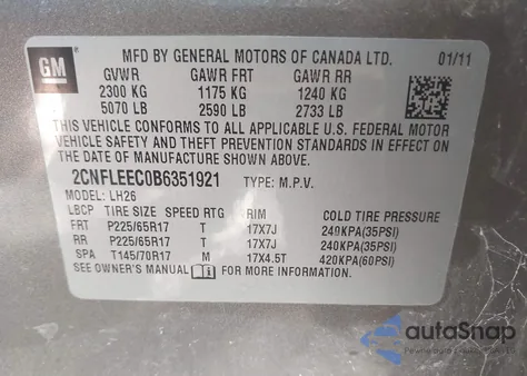 2011 Chevrolet Equinox 1Lt z USA, uszkodzony, nr VIN 2CNFLEEC0B6351921